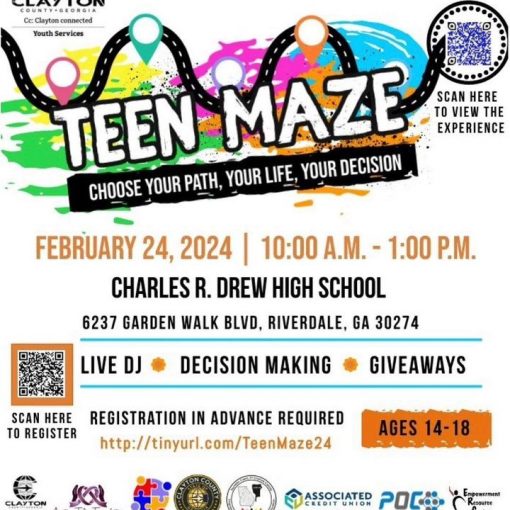 Join the Clayton County Office of Youth Services in collaboration with the Clayton County Health District, and Charles Drew High School for our Annual Teen Maze