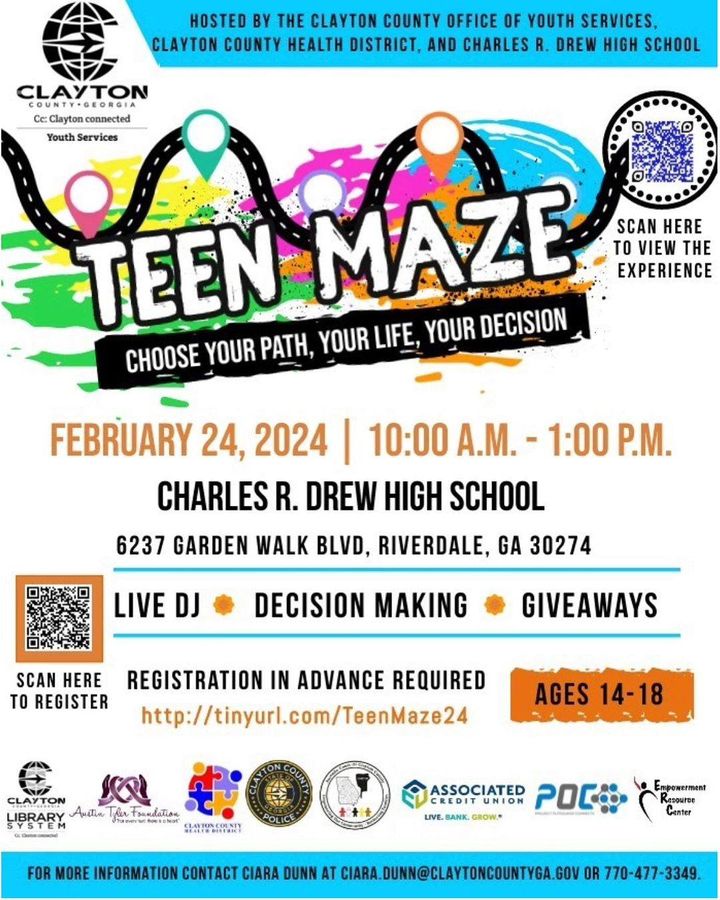 Join the Clayton County Office of Youth Services in collaboration with the Clayton County Health District, and Charles Drew High School for our Annual Teen Maze