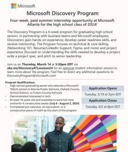 The Microsoft Discovery Program is bringing internships to Atlanta this summer!