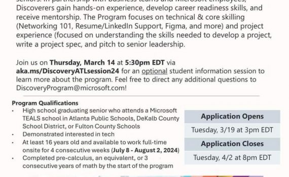 The Microsoft Discovery Program is bringing internships to Atlanta this summer!