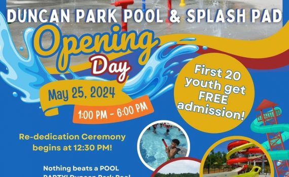 @cityoffairburnga Join us for our Duncan Park Pool & Splash Pad Opening Day on May 25th, 1pm-6pm!